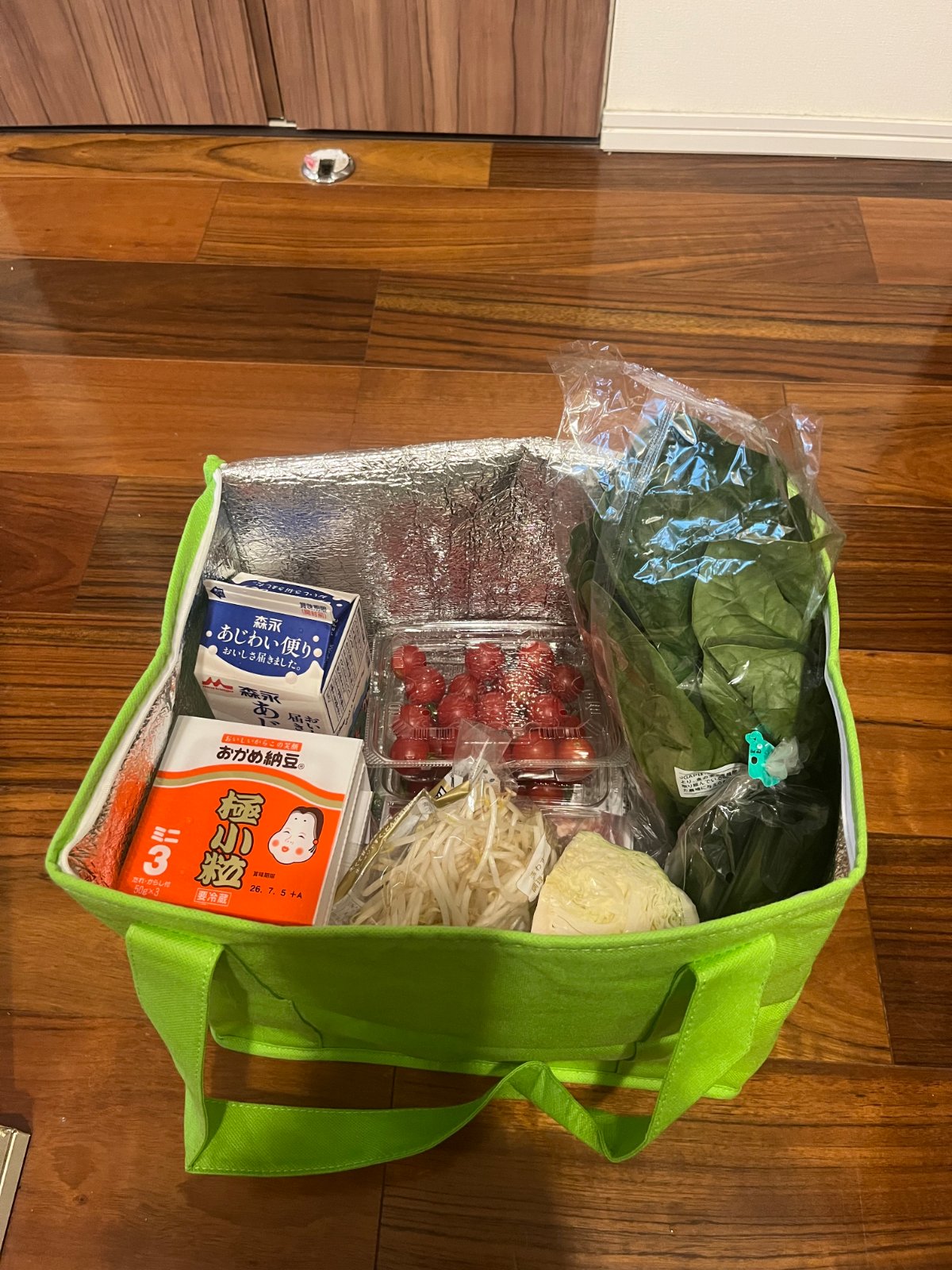 買い物代行で購入した食材を買い物バッグにまとめた様子